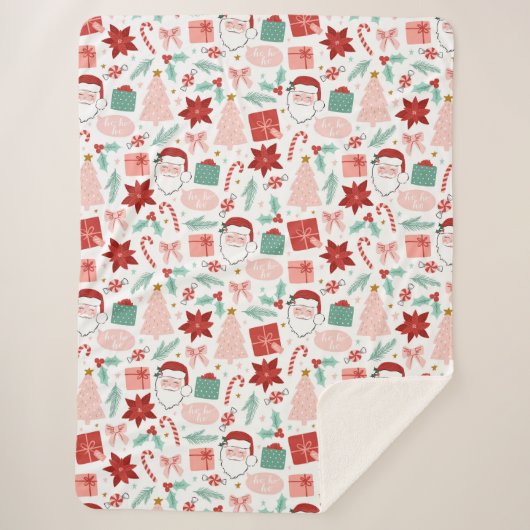 Couverture Sherpa Noël Festif rose et rouge (Devant)