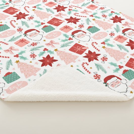 Couverture Sherpa Noël Festif rose et rouge (3/4)