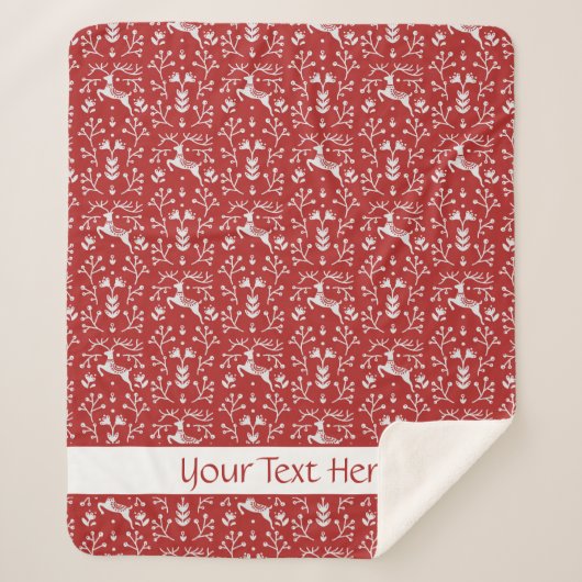 Couverture Sherpa Noël floral des rennes blancs rouges scandinaves (Devant)