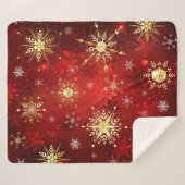 Couverture Sherpa Noël Golden Snowflakes sur Arrière - plan rouge (Devant (Horizontal))