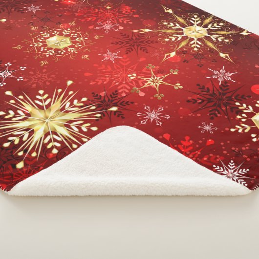 Couverture Sherpa Noël Golden Snowflakes sur Arrière - plan rouge (3/4)