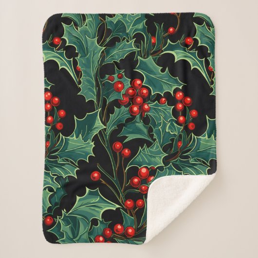 Couverture Sherpa Noël Holly Branches et Berries (Devant)