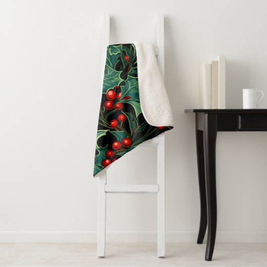 Couverture Sherpa Noël Holly Branches et Berries (En situation)