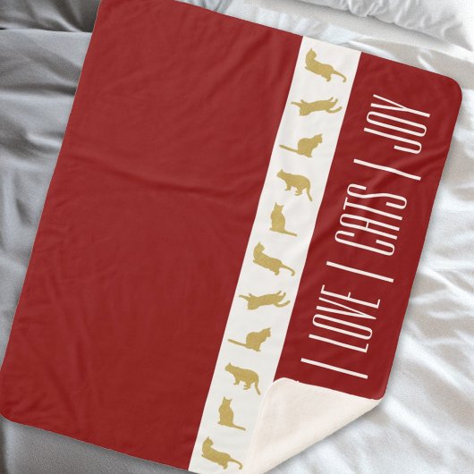 Couverture Sherpa Noël Moderne Chat Rouge Blanc Or