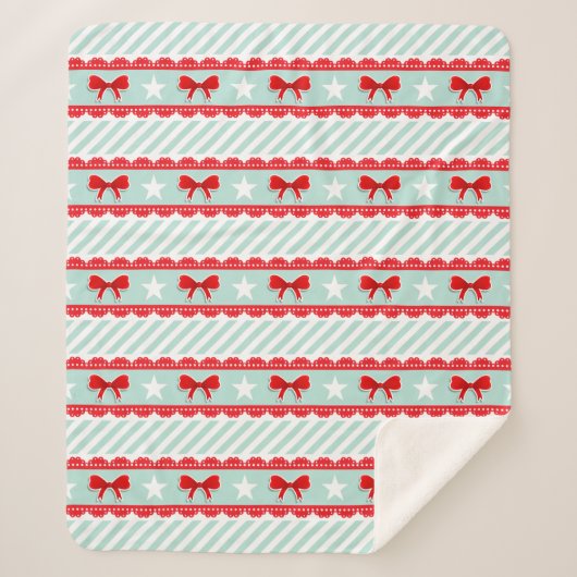 Couverture Sherpa Noël Monnaie rayures Red Bows Étoiles Motif (Devant)