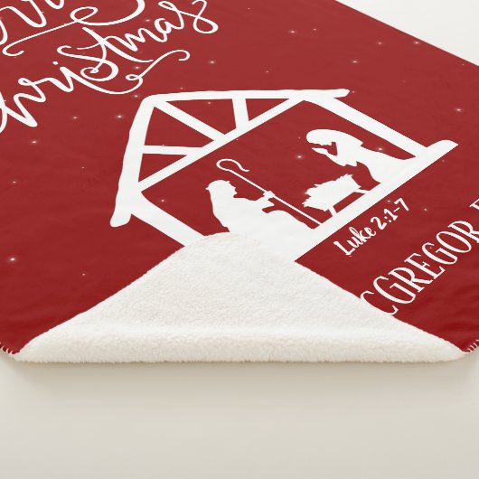 Couverture Sherpa Noël Nativité Rouge avec étoiles Nom de famille (3/4)