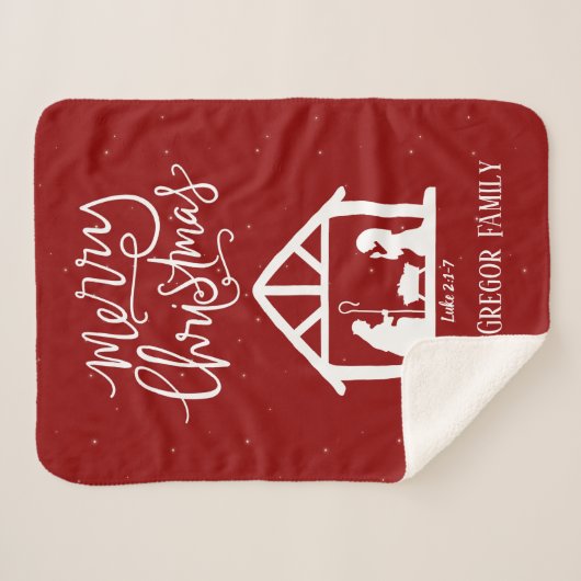 Couverture Sherpa Noël Nativité Rouge avec étoiles Nom de famille (Devant (Horizontal))