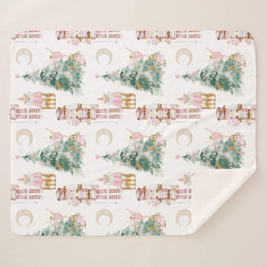 Couverture Sherpa Noël Nutcracker rose hiver merveilleuse (Devant (Horizontal))
