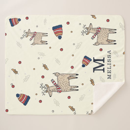 Couverture Sherpa Noël Reindeer Casquette Motif Personnalisé (Devant (Horizontal))