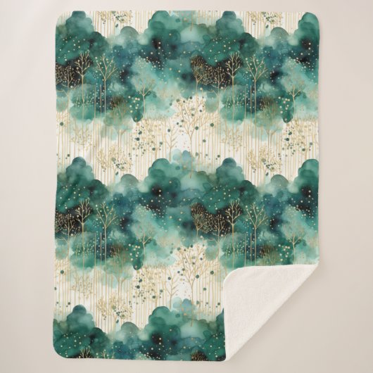 Couverture Sherpa Noël Vert Or Blanc Arbres (Devant)