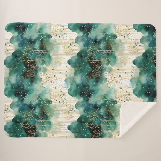 Couverture Sherpa Noël Vert Or Blanc Arbres (Devant (Horizontal))