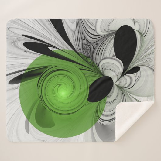 Couverture Sherpa Noir Abstrait et blanc avec art fractal vert (Devant (Horizontal))