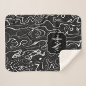 Couverture Sherpa Noir blanc gris damas tourbillons abstraits Monogr (Devant (Horizontal))