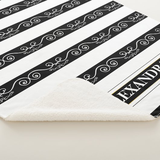 Couverture Sherpa Noir blanc rayé élégant design monogramme (3/4)