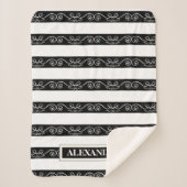 Couverture Sherpa Noir blanc rayé élégant design monogramme (Devant)