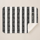 Couverture Sherpa Noir blanc rayé élégant design monogramme (Devant (Horizontal))