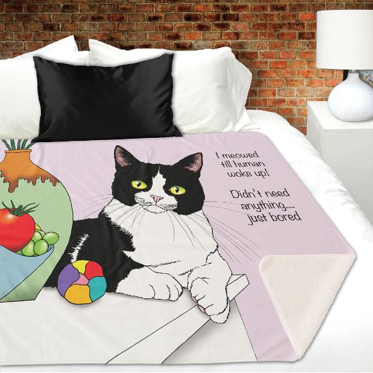 Couverture Sherpa Noir Blanc Tuxedo Funny Chat