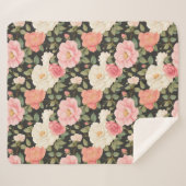 Couverture Sherpa Noir Blossom Chaleur Élégant Style Rose Dessiné À  (Devant (Horizontal))