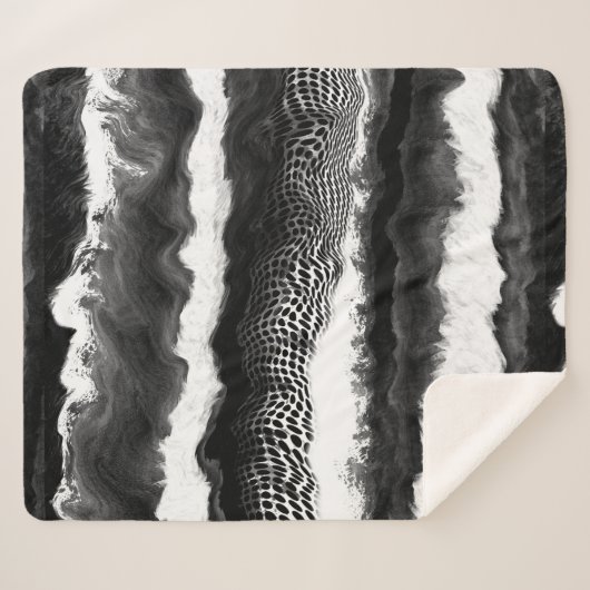 Couverture Sherpa Noir et blanc Abstrait Illusion Art moderne (Devant (Horizontal))