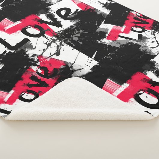 Couverture Sherpa Noir et blanc avec taches rouges amour motif (3/4)