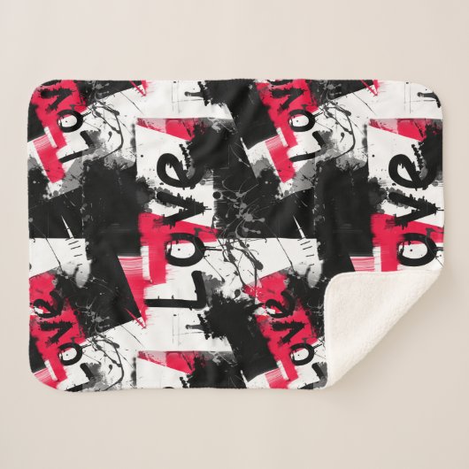 Couverture Sherpa Noir et blanc avec taches rouges amour motif (Devant (Horizontal))