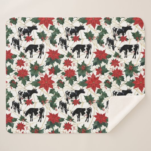 Couverture Sherpa Noir et blanc Noël Holstein Vaches laitières Flora (Devant (Horizontal))
