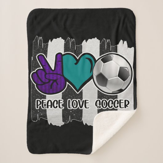 Couverture Sherpa Noir et blanc Striped Peace Love Soccer (Devant)