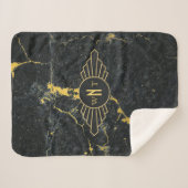 Couverture Sherpa Noir Marbre trois lettres Monogramme Art Déco (Devant (Horizontal))