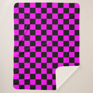 Couverture Sherpa Noir + Pink Check À damiers Motif de tableau de bo