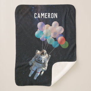 Couverture Sherpa Nom customisé Astronaut Étoiles et ballons spatiau