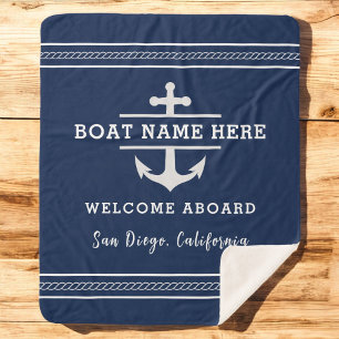 Couverture Sherpa Nom de bateau nautique personnalisé Bienvenue à bo