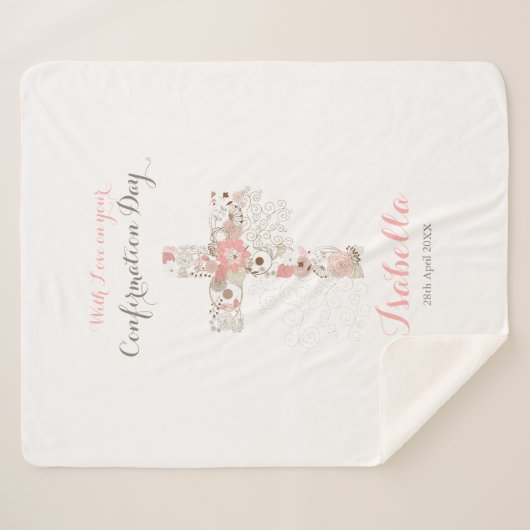 Couverture Sherpa Nom de croix florale de confirmation blanche moder (Devant (Horizontal))