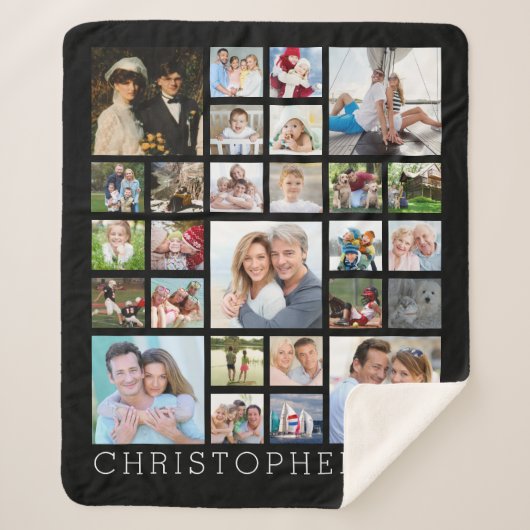 Couverture Sherpa Nom de famille 27 Photo Collage Couleur personnali (Devant)