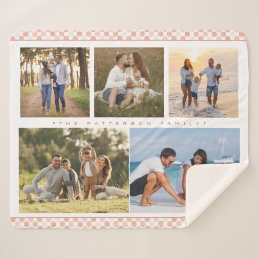 Couverture Sherpa Nom De Famille 5 Photo Collage Rose Girly Moderne (Devant (Horizontal))