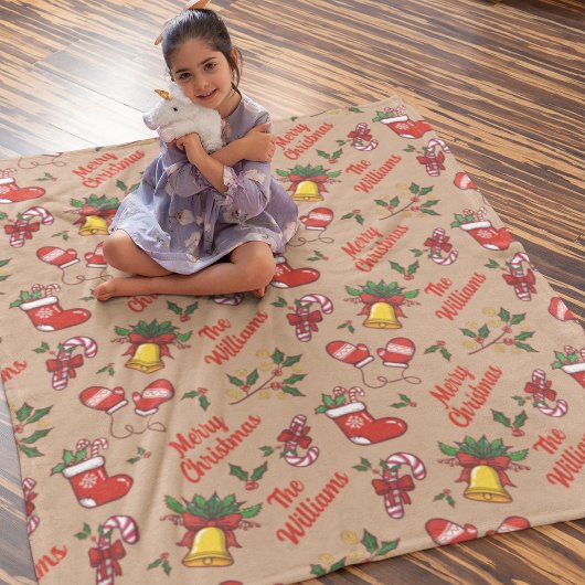 Couverture Sherpa Nom de famille Joyeux Motif de Noël