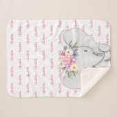 Couverture Sherpa Nom de fille personnalisé rose éléphant floral (Devant (Horizontal))