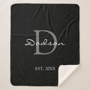 Couverture Sherpa Nom de la famille de monogrammes noirs noirs moder