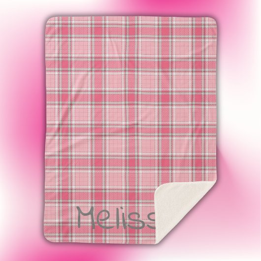 Couverture Sherpa Nom de la plaque rose et blanc Monogramme |