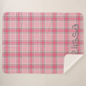 Couverture Sherpa Nom de la plaque rose et blanc Monogramme | (Devant (Horizontal))