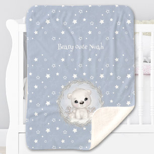 Couverture Sherpa Nom de l'ours polaire mignonne Garçon Bleu Hiver c