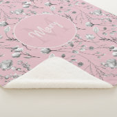 Couverture Sherpa Nom de monogramme rose floral personnalisé (3/4)