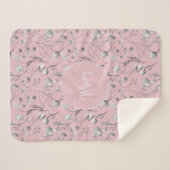 Couverture Sherpa Nom de monogramme rose floral personnalisé (Devant (Horizontal))