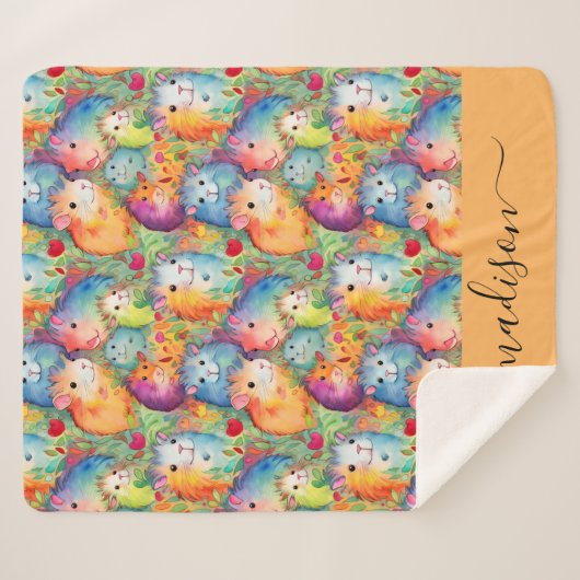 Couverture Sherpa Nom de script de motif de cochons d'Inde mignons (Devant (Horizontal))