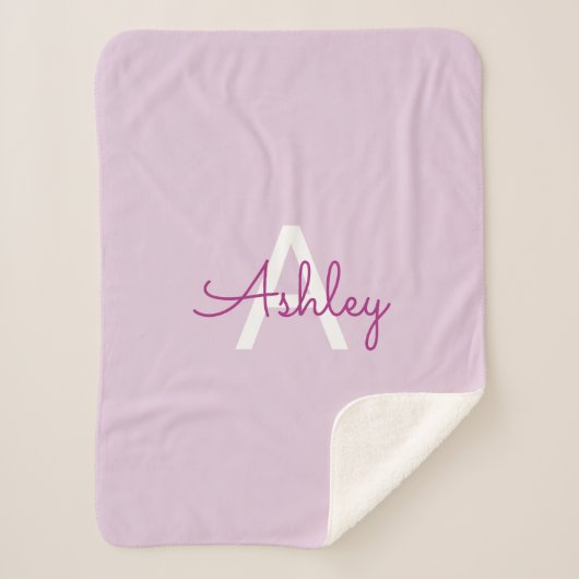 Couverture Sherpa Nom de script & monogramme | Magenta & Violet clai (Devant)