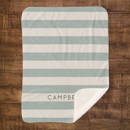 Couverture Sherpa Nom des bandes bleues Monogramme | Ferme moderne