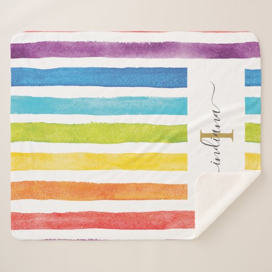 Couverture Sherpa Nom du monogramme arc-en-ciel Aquarelles (Devant (Horizontal))