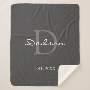 Couverture Sherpa Nom du monogramme de la famille de script blanc gr