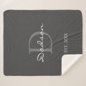 Couverture Sherpa Nom du monogramme de la famille de script blanc gr (Devant (Horizontal))