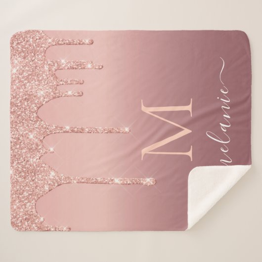 Couverture Sherpa Nom du monogramme Rose Blush Sparkle Sherpa Blanke (Devant (Horizontal))