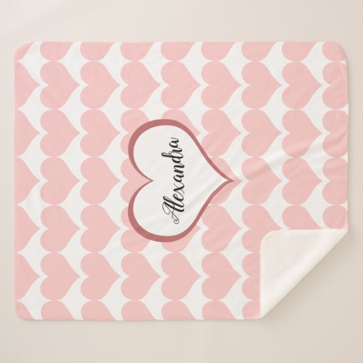Couverture Sherpa Nom du Motif de coeur rose Monogramme Script (Devant (Horizontal))